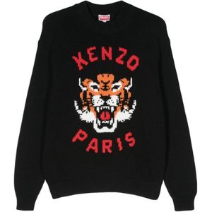 Kenzo, Grove Gebreide Trui met Ronde Hals Zwart, Dames, Maat:L