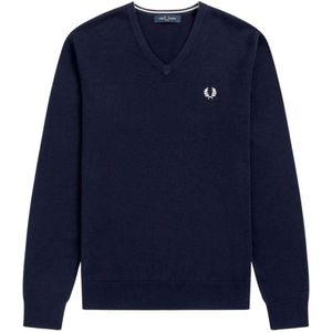 Fred Perry, Klassieke Blauwe V-hals Trui Blauw, Heren, Maat:M