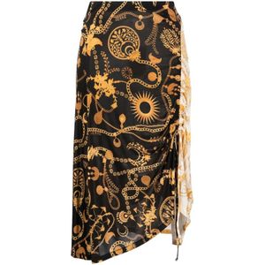 Marine Serre, Ornament Moon-print Midi Rok Zwart, Dames, Maat:S