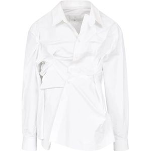 Maison Margiela, Witte Katoenen Poplin Asymmetrische Overhemd Wit, Dames, Maat:S
