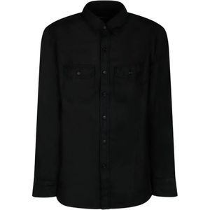 Tom Ford, Overhemden, Heren, Zwart, XL, Katoen, Zwarte Militaire Fit Shirt met Zakken