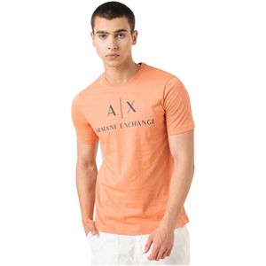 Armani Exchange, Tops, Heren, Oranje, M, Katoen, Slim Logo Print T-Shirt