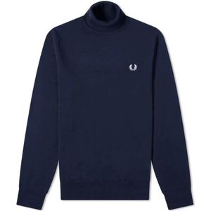 Fred Perry, Truien, Heren, Blauw, M, Katoen, Marineblauwe Roll Neck Coltrui