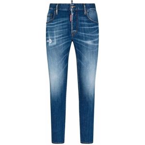 Dsquared2, Jeans, Heren, Blauw, XS, Denim, Blauwe Stretch Denim Jeans met Vervaagd Effect en Logo Patch