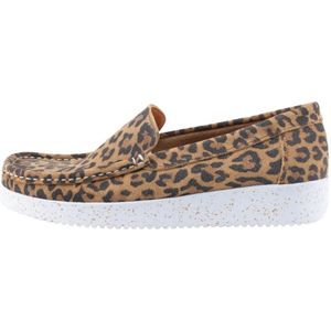 Nature Footwear, Schoenen, Dames, Bruin, 38 EU, Suède, Luipaardprint Loafer Suède Schoen