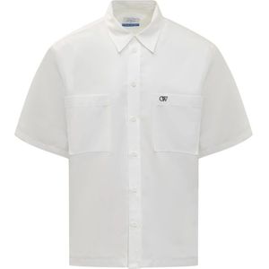 Off White, Overhemden, Heren, Wit, S, Geborduurd korte mouw overhemd
