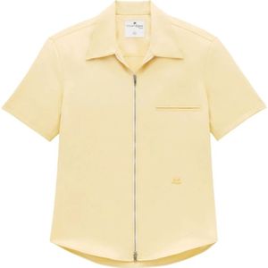 Courrèges, Overhemden, Heren, Geel, M, Polyester, Korte Mouw Twill Rits Shirt