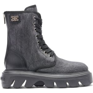 Casadei, Schoenen, Dames, Zwart, 35 EU, Denim, Zwarte Denim Veterschoen