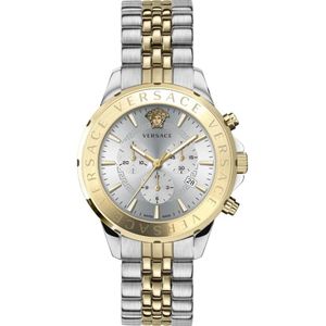 Versace, Accessoires, Heren, Grijs, ONE Size, Chronograaf Signature Horloge Goud Zilver