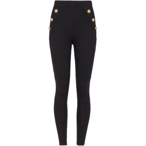 Balmain, Broeken, Dames, Zwart, M, Katoen, Jersey legging met 6 knopen