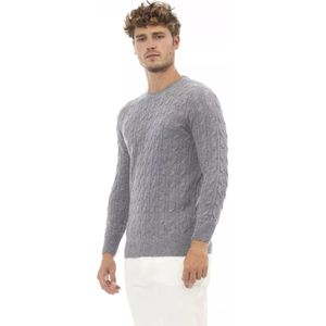 Alpha Studio, Truien, Heren, Grijs, S, Grijze Viscose Crewneck Sweater