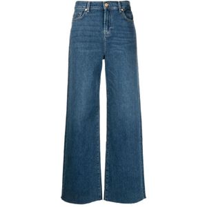 7 For All Mankind, Jeans, Dames, Blauw, W28, Katoen, Klassieke high-waisted jeans met rafelzoom