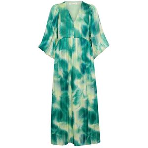 InWear, Kleedjes, Dames, Groen, M, Polyester, Groene Art Splash Jurk met Flare Mouwen