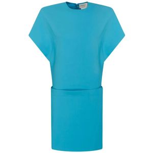 Max Mara, Kleedjes, Dames, Blauw, S, Turquoise Gewatteerde Schouder Mini Jurk