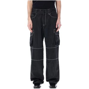 Marine Serre, Zwarte Ss 23 Moire Cargo Broek Zwart, Heren, Maat:L