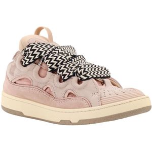 Lanvin, Schoenen, Heren, Roze, 41 EU, Polyester, Roze Sneakers Veters Rubberen Zool