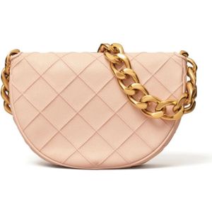 Tory Burch, Tassen, Dames, Roze, ONE Size, Suède, Roze Leren Diamantpatroon Schoudertas