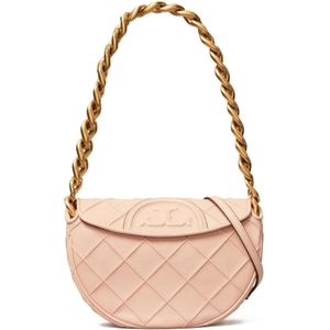 Tory Burch, Tassen, Dames, Roze, ONE Size, Suède, Roze Leren Diamantpatroon Schoudertas