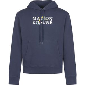 Maison Kitsuné, Sweatshirts & Hoodies, Heren, Blauw, M, Katoen, Bloemen Comfort Hoodie