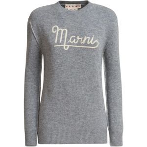 Marni, Sweatshirts & Hoodies, Dames, Grijs, L, Wol, Logo Sweater Straight Fit Ss 22