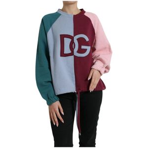 Dolce & Gabbana, Sweatshirts & Hoodies, Dames, Veelkleurig, L, Katoen, Logo Crewneck Cotton Sweater Multicolor