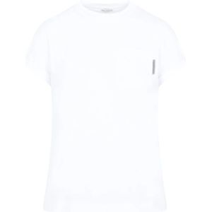 Brunello Cucinelli, Tops, Dames, Wit, S, Katoen, Wit T-shirt met Monili Tab-zak