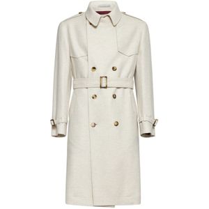 Brunello Cucinelli, Mantels, Heren, Beige, L, Wol, Beige Wolmix Trenchcoat