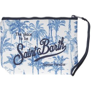 MC2 Saint Barth, Tassen, Heren, Veelkleurig, ONE Size, Witte Clutch Tas met Blauwe Palm