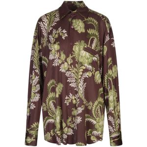 Etro, Blouses & Shirts, Dames, Veelkleurig, 2Xs, Bordeaux Bloemenbladprint Shirt