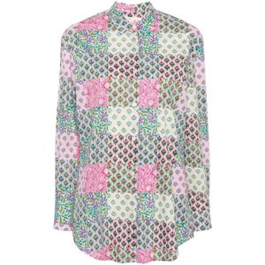MC2 Saint Barth, Blouses & Shirts, Dames, Veelkleurig, S, Katoen, Bloemenprint Overhemd met Klassieke Kraag