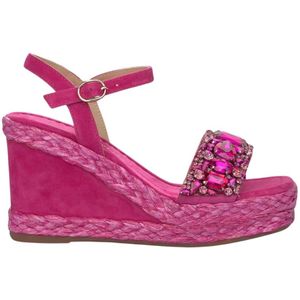 Alma EN Pena, Schoenen, Dames, Roze, 36 EU, Leer, Rhinestone Strap Sleehak Sandaal