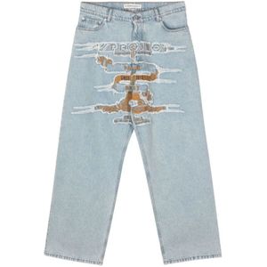 Y/Project, Denim Franje Wide Leg Jeans Blauw, Heren, Maat:W32