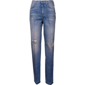 Don The Fuller, Jeans, Dames, Blauw, W25, Katoen, Hoge taille rechte pijp jeans met verouderd effect