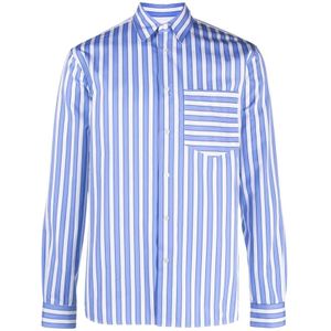 JW Anderson, Overhemden, Heren, Veelkleurig, L, Katoen, Blauw en wit paneeloverhemd met verticale strepen