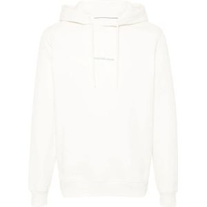 Calvin Klein Jeans, Sweatshirts & Hoodies, Heren, Wit, M, Katoen, Geborduurde Hoodie Wit Sweater