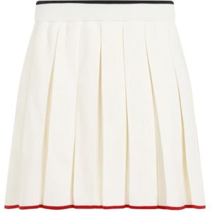 Thom Browne, Rokken, Dames, Wit, S, Wol, Witte Geplooide Rok met Strepen