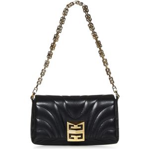 Givenchy, Zwarte gewatteerde leren tas met G Cube-ketting Zwart, Dames, Maat:ONE Size