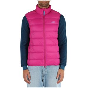 Sun68, Jassen, Heren, Roze, 2Xl, Nylon, Gewatteerde Mouwloze Puffer Vest met Logoprint