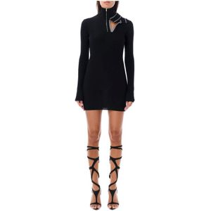 Y/Project, Zwarte dubbele kraag mini jurk Zwart, Dames, Maat:S
