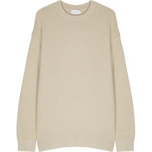 Calvin Klein, Truien, Heren, Beige, M, Eucalyptus Texture Crew Neck Sweater