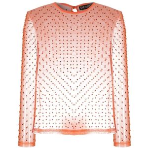 Siedrés, Kristalversierde doorschijnende blouse Oranje, Dames, Maat:S