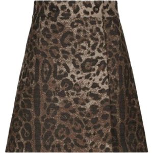 Dolce & Gabbana, Rokken, Dames, Veelkleurig, S, Wol, Mini Rok met Luipaardprint en Hoge Taille