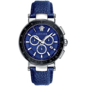 Versace, Mystique Chrono Leren Chronograaf Horloge Zwart, Heren, Maat:ONE Size