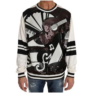 Dolce & Gabbana, Sweatshirts & Hoodies, Heren, Veelkleurig, L, Pailletten, Pailletten zijden Jazz Guitar trui