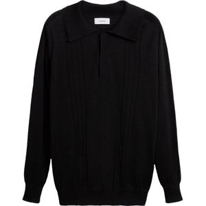 Lardini, Zwarte Lange Mouw Knoop Poloshirt Zwart, Heren, Maat:3XL