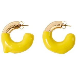 Sunnei, Gouden rubberen oorbellen met gegraveerd logo Geel, Dames, Maat:ONE Size