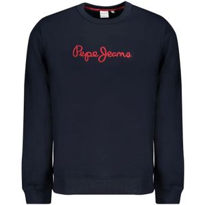 Pepe Jeans, Sweatshirts & Hoodies, Heren, Blauw, L, Katoen, Blauwe Geborduurde Sweater met Lange Mouwen