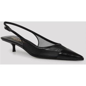 Saint Laurent, Schoenen, Dames, Zwart, 38 EU, Leer, Mesh Slingback Pumps