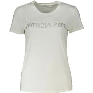 Patrizia Pepe, Tops, Dames, Wit, S, Sprankelend T-shirt met Ronde Hals