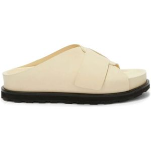 Jil Sander, Beige/Zwarte Leren Plateau Sandalen Beige, Dames, Maat:38 EU